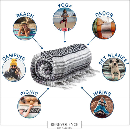 Benevolence LA Authentic Handwoven Mexican Blanket | Yoga Blankets, Outdoor, Picnic, Beach, Camping | Equestrian Saddle | Serape 50x70 inches - Coral, Pack of 1