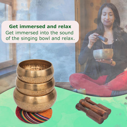 Tibetan Singing Bowl Set - Authentic Cuencos Tibetanos for Sound Healing, Meditation & Chakra Balancing - Includes Cushion, Mallet-Unique Spiritual Gifts for Women and Men (7 Chakra Hand Hammered Set)