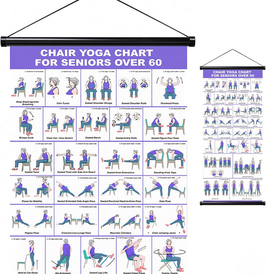 GiftNest Chair Yoga Wall Chart – 31 Poses for Seniors & Beginners – Fabric Poster with Hanging Rod & Rope – Durable, Foldable, and Easy to Display in Home or Office – Stretching & Mobility Guide