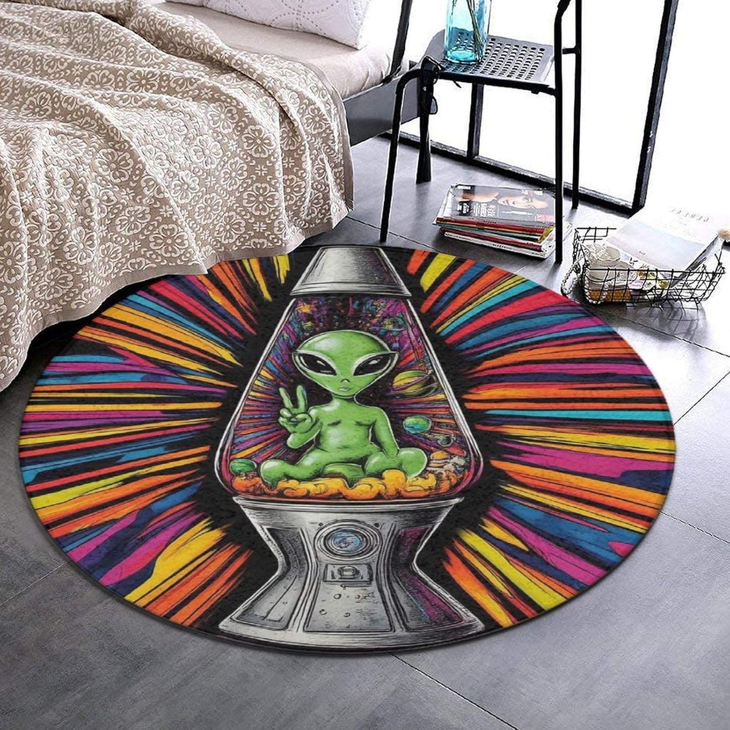 Home Decor Non Slip Kitchen Office Circle Rug, Machine Washable Modern Round Area Rug, Room Sofa Yoga Soft Round Carpet Purple Galaxy Trippy Space Astronaut Art, 36inch