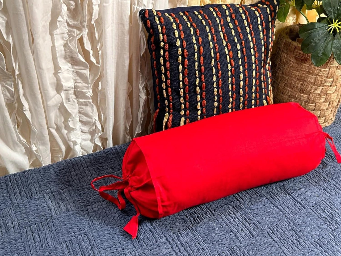 Ivory Cotton Bolster Cover – 16x6 in | Set of 2 | Soft, Washable Pillowcase for Round Yoga & Neck Roll Pillows
