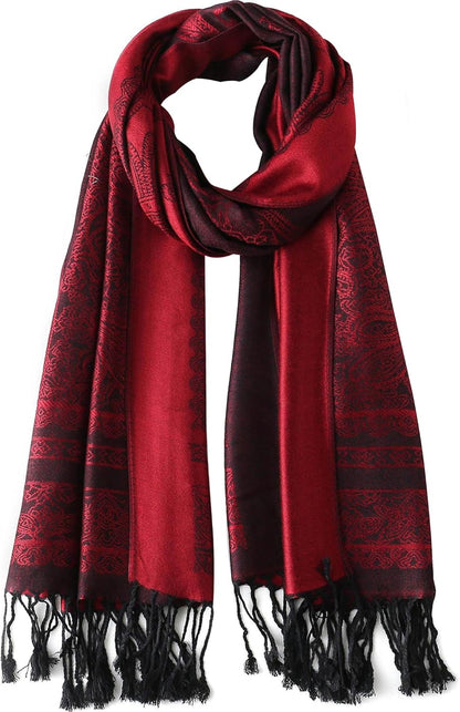 Ciormis Two Tone Silky Paisley Pashmina Shawl Scarf,Soft Women's Rave Jacquard Pashminas Wrap Scarves