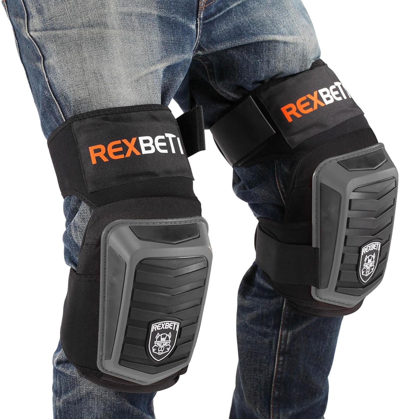 REXBETI Knee Pads for Work, Construction Knee Pads for Men, Heavy Duty Comfortable Anti-slip Foam Gel Knee Pads for Gardening Flooring and Cleaning, Strong Stretchable Straps, Orange