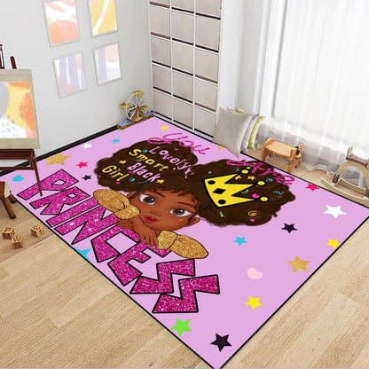 Black Girl Area Rug for Bedroom African American Rugs for Room Princess Carpet Kids Rugs for Bedroom African Girls Carpet for Living Room Teen Girls Yoga Mats, Pink, 4'×5'