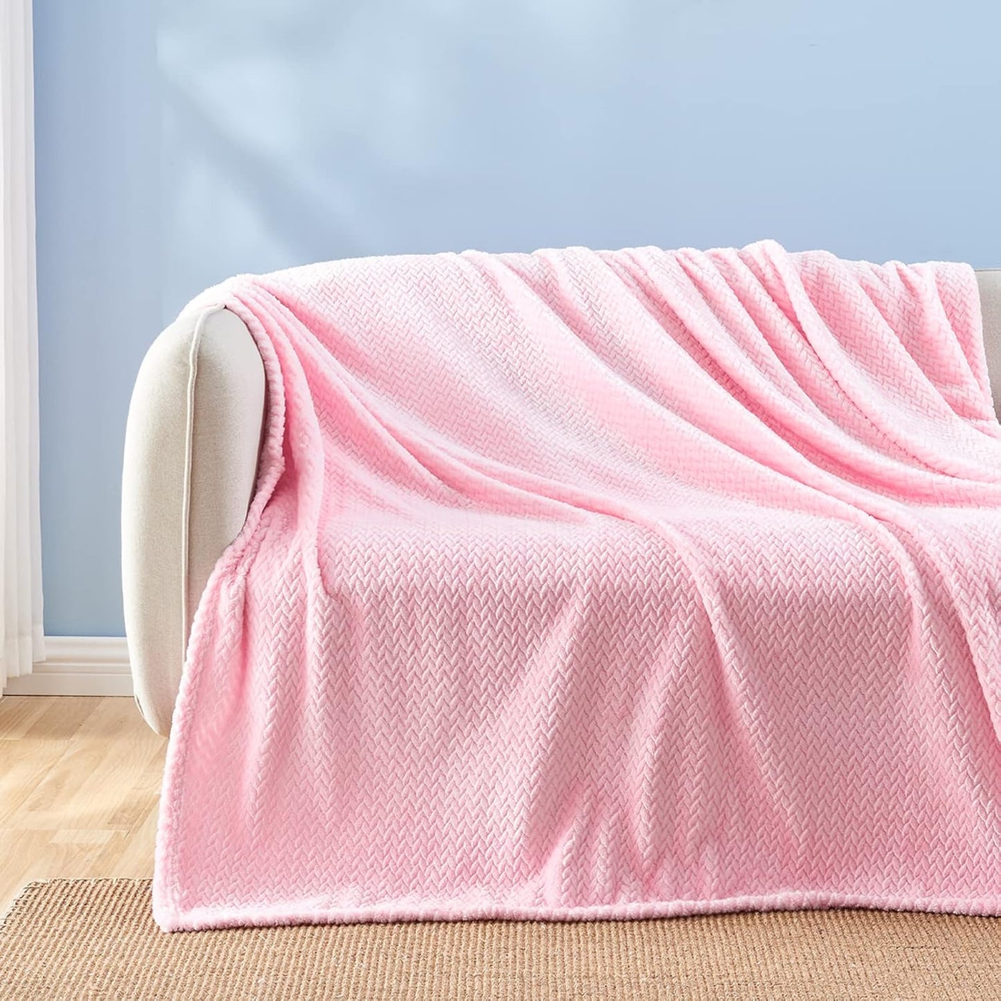 NEWCOSPLAY Super Soft Throw Blanket Light Purple Premium Silky Flannel Fleece Leaves Pattern Lightweight Bed Blanket All Season Use (Light Purple, Throw(50"x60")) - Colors B