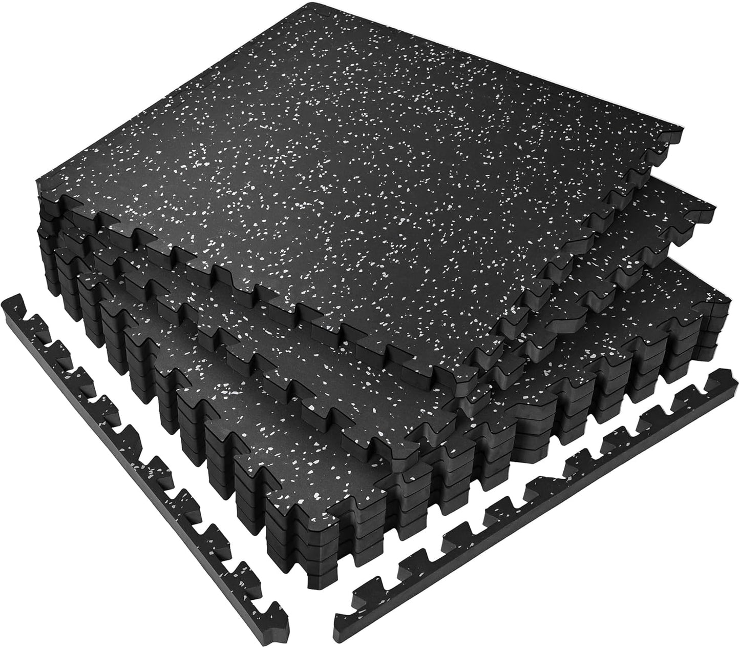 SUPERJARE 0.56'' Thick 12 Pcs 48 Sq Ft Rubber Top Exercise Equipment Mats, High Density EVA Foam Mats with Rubber Top, Interlocking Gym Flooring for Home Gym, Protective Workout Mat, Black/Grey