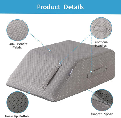 MEGCXIT Leg Pillow Elevation Blood Circulation, Leg Wedge for Elevation for Swelling, Leg Elevating Pillow for After Surgery, Memory Foam Foot Knee Pillow for Back Sleeping 23.6×16.8×8 Inch White/Grey