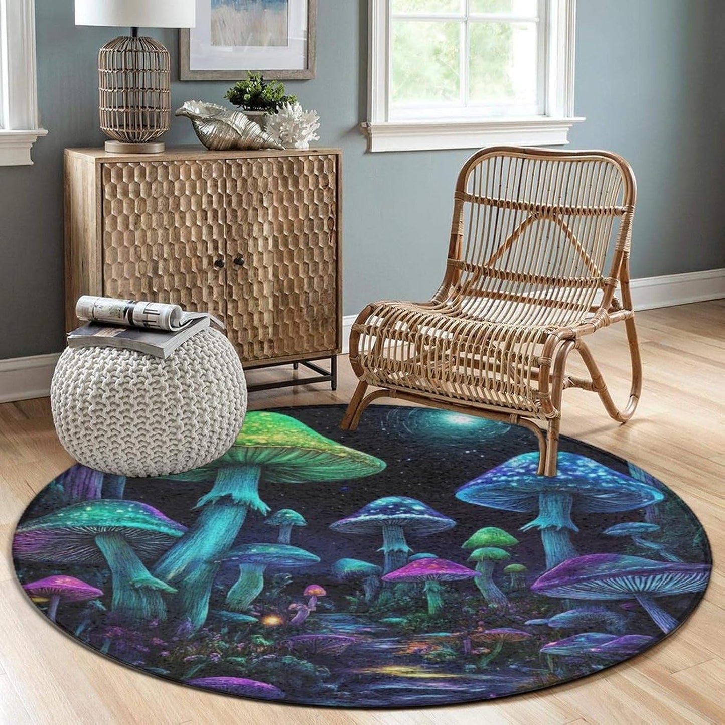Home Decor Non Slip Kitchen Office Circle Rug, Machine Washable Modern Round Area Rug, Room Sofa Yoga Soft Round Carpet Purple Galaxy Trippy Space Astronaut Art, 36inch