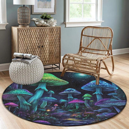 Home Decor Non Slip Kitchen Office Circle Rug, Machine Washable Modern Round Area Rug, Room Sofa Yoga Soft Round Carpet Purple Galaxy Trippy Space Astronaut Art, 36inch