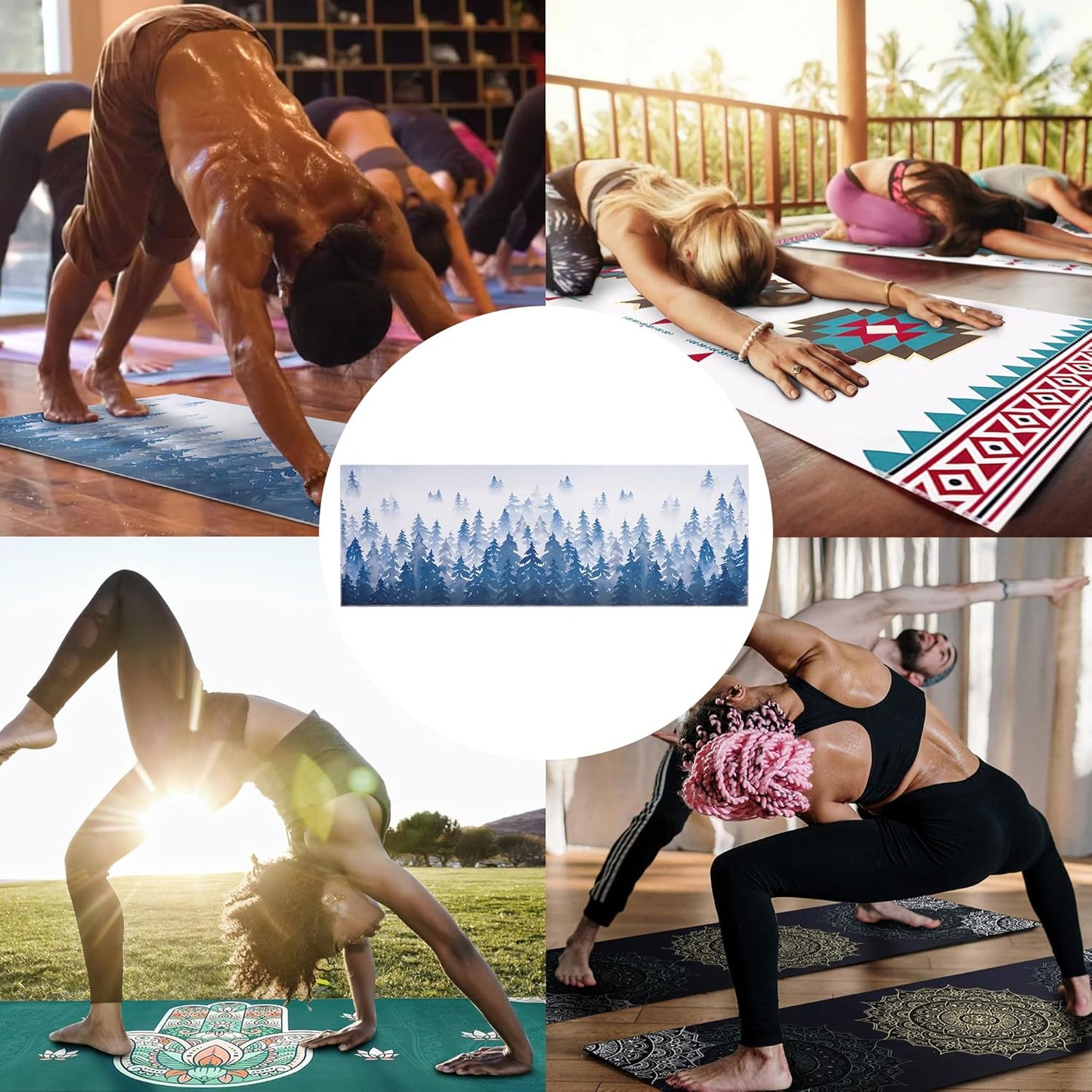 Yoga Mat Towel with Corner Pockets - Microfiber Yoga Towels for Hot Yoga Non Slip Moisture Wicking Sweat Absorbent, Tree of Life Yoga Towel Easy for Travel, Use in Hot Yoga,Bikram,Pilates and Fitness
