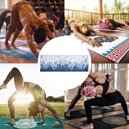 Yoga Mat Towel with Corner Pockets - Microfiber Yoga Towels for Hot Yoga Non Slip Moisture Wicking Sweat Absorbent, Tree of Life Yoga Towel Easy for Travel, Use in Hot Yoga,Bikram,Pilates and Fitness