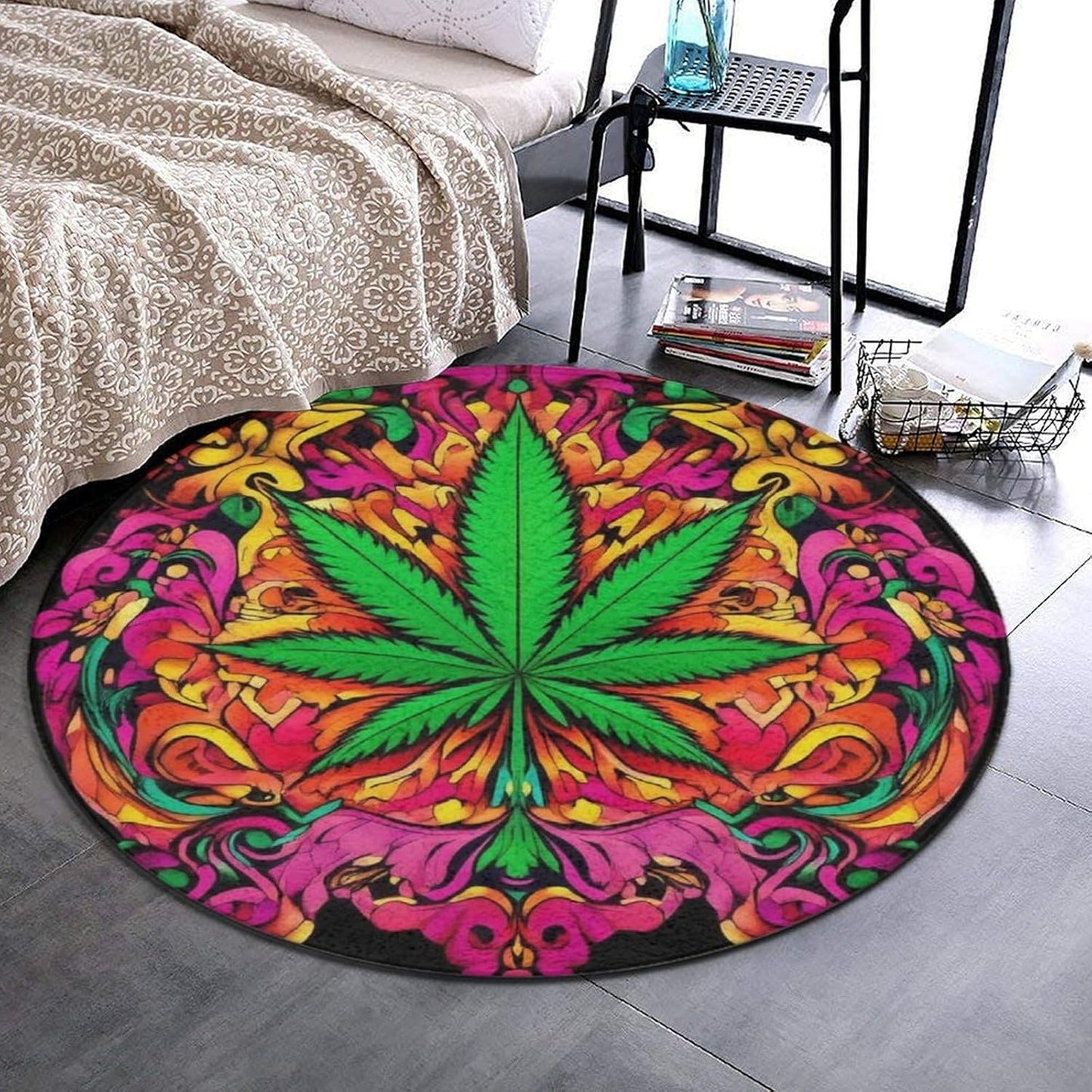Machine Washable Modern Round Area Rug, Room Sofa Yoga Soft Round Carpet, Home Decor Non Slip Kitchen Office Circle Rug Union Jack Flag UK Mandala Art, 60inch