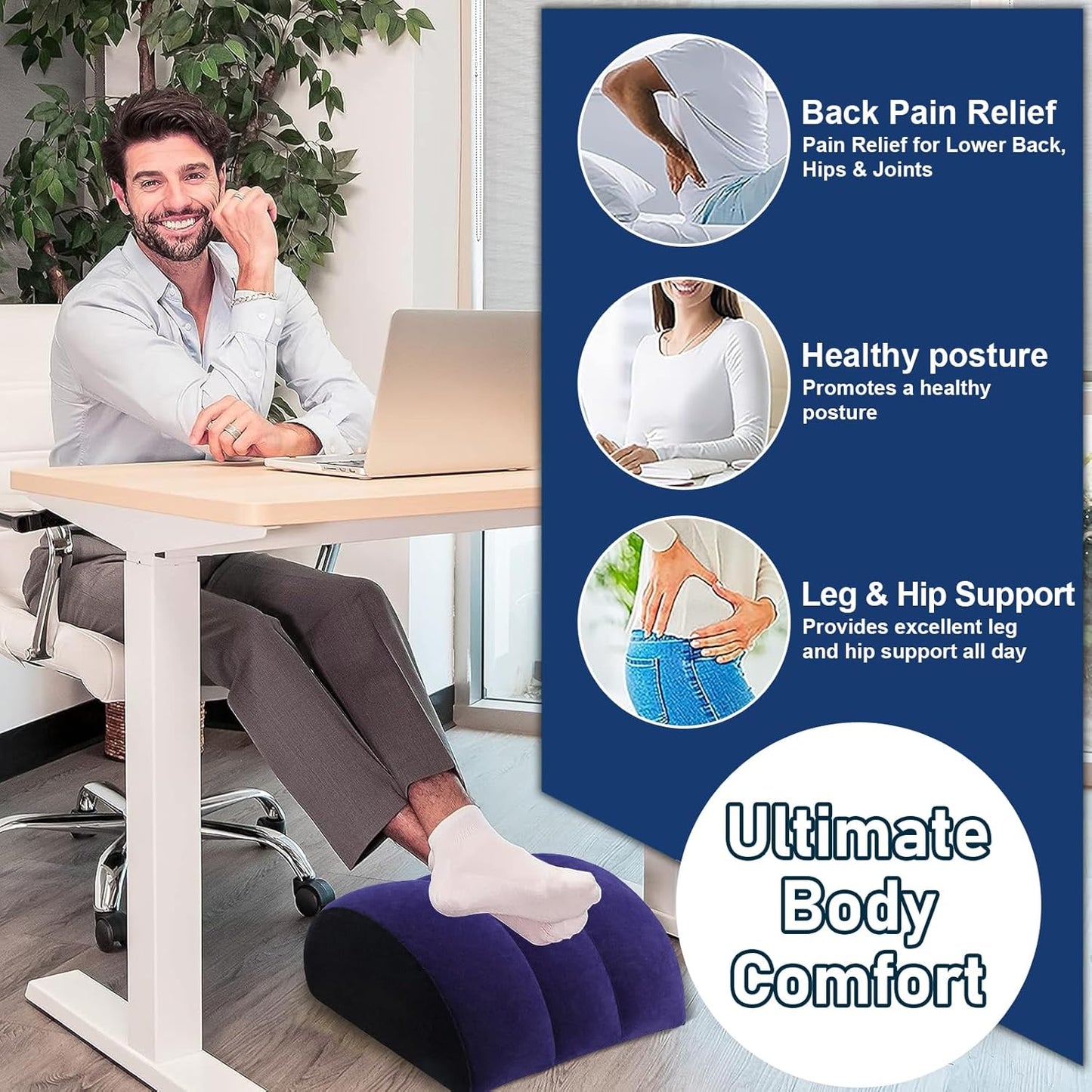 Inflatable Wedge Pillow for Travel & Sleeping - Portable Back,Knee,Leg Position Support Pillow,Ergonomic Arm Wedge Pillow for Pain Relief,Acid Reflux,Camping,Lightweight Bed Sofa Positioner (Blue)