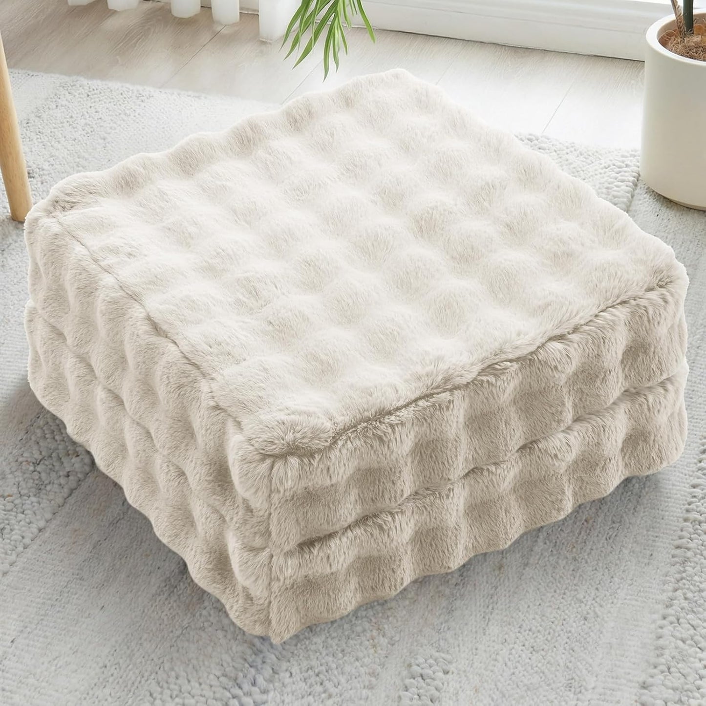 JKMAX 2 Pcs High Density Foam Floor Pillow - Upgraded Large Pillows Seating for Adults - Outdoor Floor Cushion with Soft Tufted Cover - Yoga Pillows for Sitting On Floor - 22 Inch Light Gray