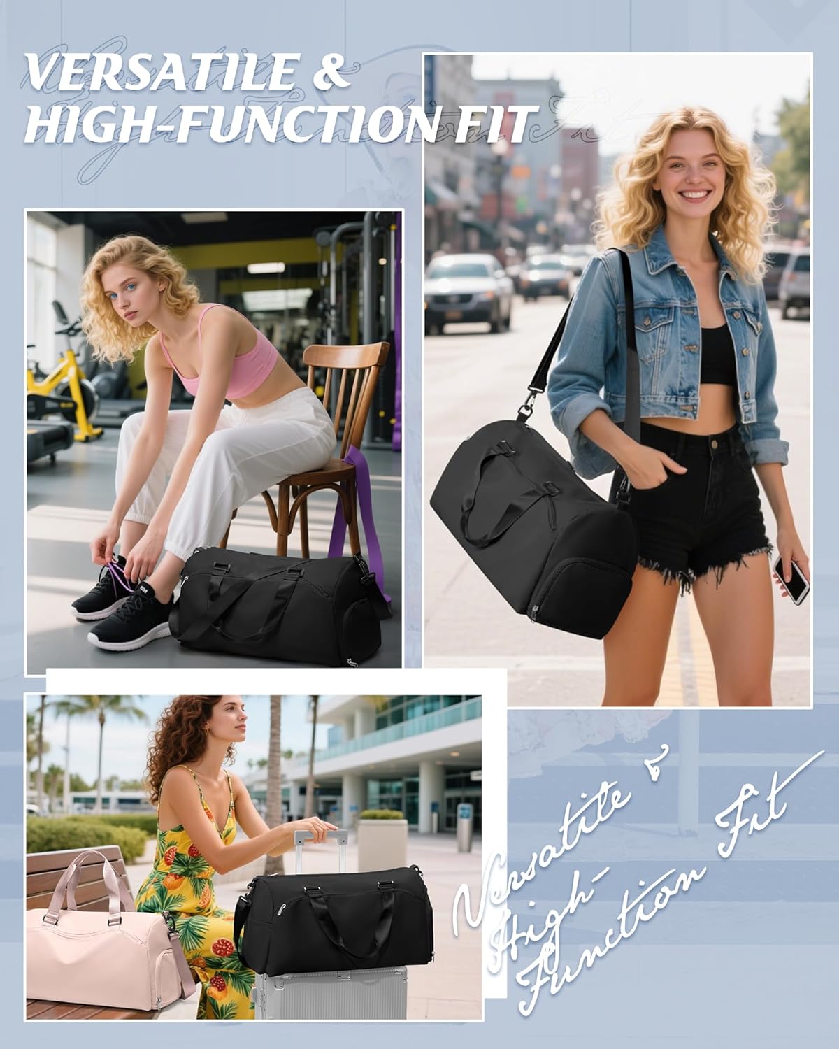 Gym Bag Womens Mens with Shoes Compartment and Wet Pocket Travel Duffel Bag for Women for Plane Sport Gym Tote Bags Swimming Yoga Waterproof Weekend Overnight Carry on Bag Hospital Holdalls - Colors A