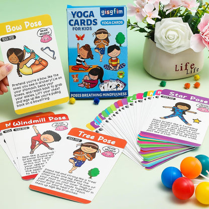 gisgfim Yoga Cards 30 Yoga Poses Fun Cartoon Workout Positions Flash Cards for Home Gym Use Beginners Advanced Learners Educational Activities Memory Game Promotes Mindfulness and Relaxation