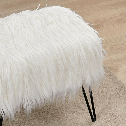 Home Soft Things Green Mongolian Faux Fur Ottoman, Desert Sage, 19'' x 13'' x 17'', Cozy Plush Fluffy Ottoman Foot Rest Stool for Living Room Bedroom Entryway Makeup Bench End of Bed Home Décor