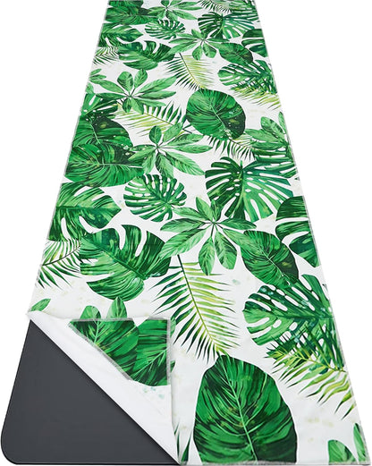 Yoga Mat Towel with Corner Pockets - Microfiber Yoga Towels for Hot Yoga Non Slip Moisture Wicking Sweat Absorbent, Tree of Life Yoga Towel Easy for Travel, Use in Hot Yoga,Bikram,Pilates and Fitness
