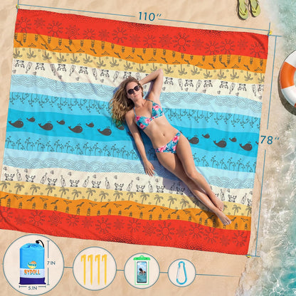 BYDOLL Beach Blanket Waterproof Sandproof Large Sand Free,78''X81''/10'X9' Oversized Sandless Lightweight Blanket Picnic Mat for Beach Travel Camping Hiking with Stakes