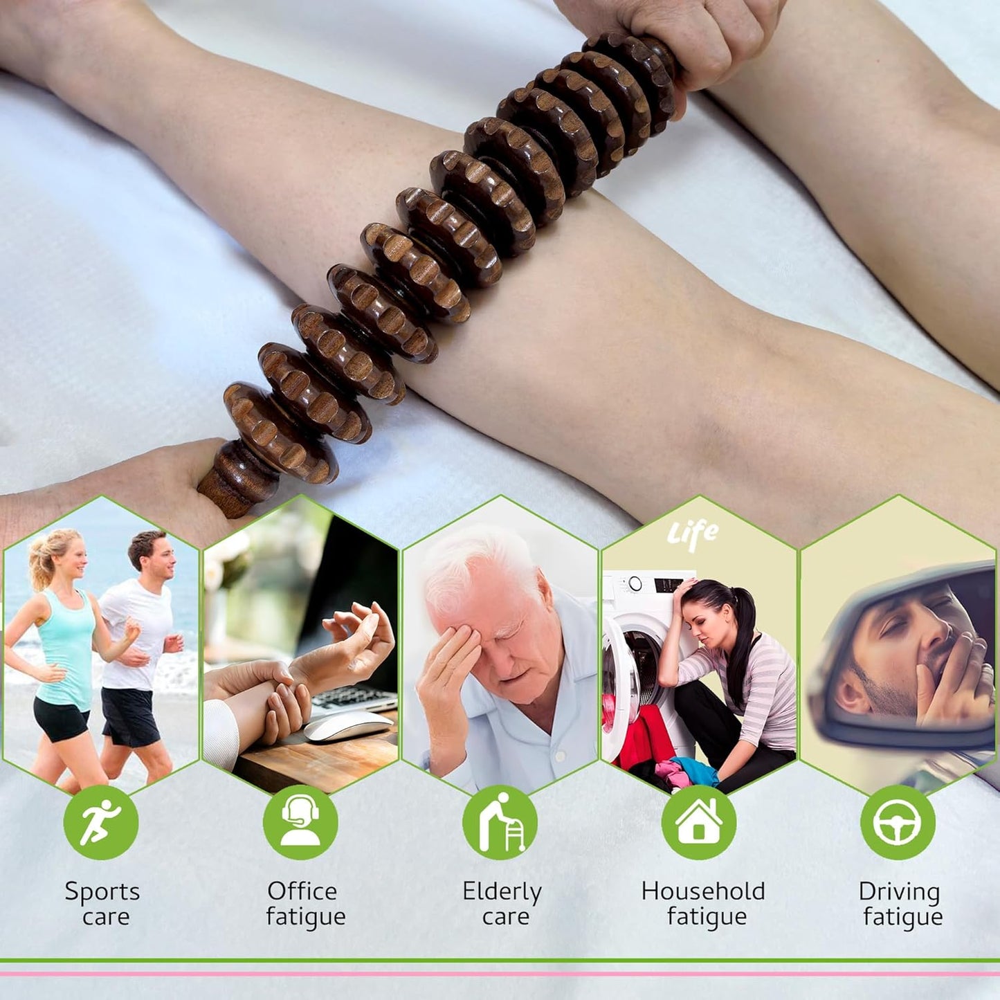 Wooden Massager Handheld Roller Trigger Point Massager Stick for Fascia, Cellulite, Muscle & Abdomen , Body Therapy Massager, Muscle Belly Relief Tool…