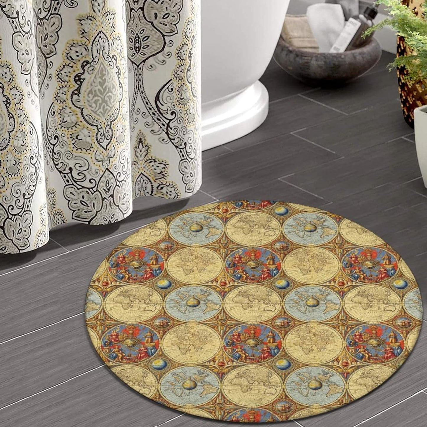 Soft Round Yoga Carpet, Large Home Decor Mat, Non-Slip Machine Washable Kitchen Office Circle Rug Compatible with Cool Norse Viking Vegvisir Runic Compass
