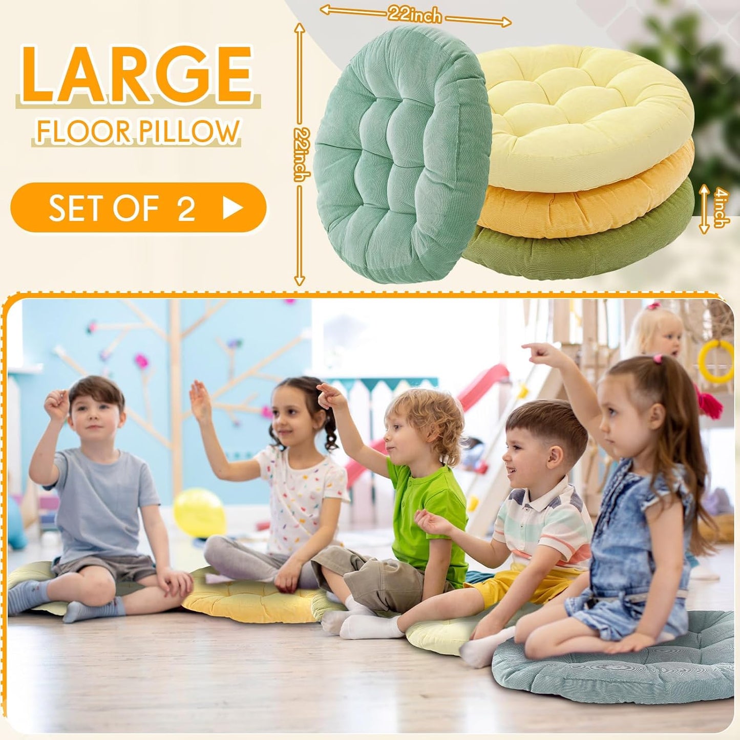 Jerify Floor Pillow Cushions Large Round Square Large Meditation Floor Pillow for Classroom Adult Meditation Picnic Party Seating Learning Daycare School(Square,Mixed Colors,4 Pcs)