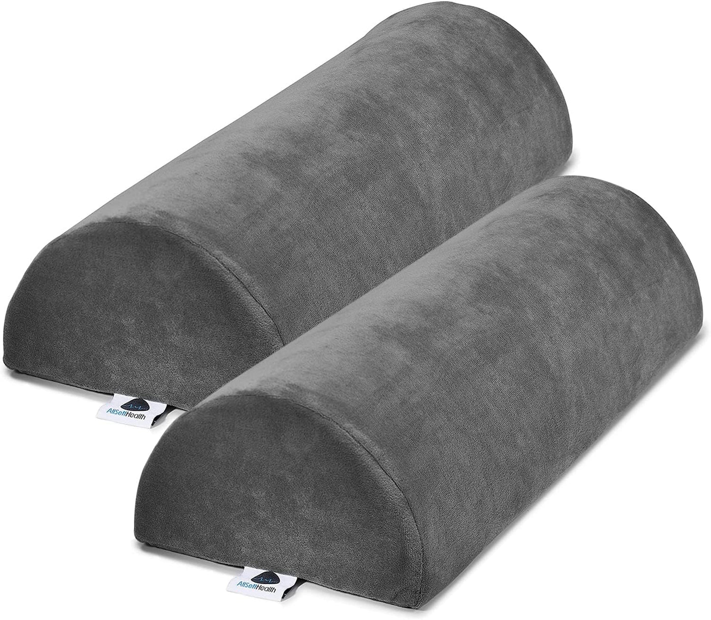 AllSett Health Half Moon Bolster Pillow for Legs, Back and Head (2 Pack) Semi Roll for Ankle and Foot Comfort with White Cotton Machine Washable Cover | Premium Memory Foam | 2 Pillow System