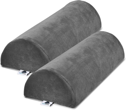 AllSett Health Half Moon Bolster Pillow for Legs, Back and Head (2 Pack) Semi Roll for Ankle and Foot Comfort with White Cotton Machine Washable Cover | Premium Memory Foam | 2 Pillow System