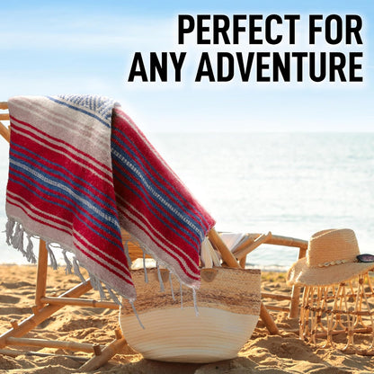 Hydration Nation Authentic Large Handwoven Mexican Blanket - Soft Yoga - Durable Serape - Lightweight Falsa, Beach, Camping, Picnic, Outdoor 70"x50" - Mandarin