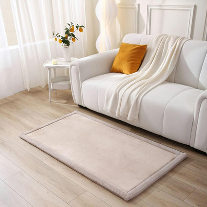 Hakuna Matte CloudSoft Mat for Floor 60" x 80" Beige – Coral Velvet Memory Foam Rug – Non-Slip, Water-Resistant