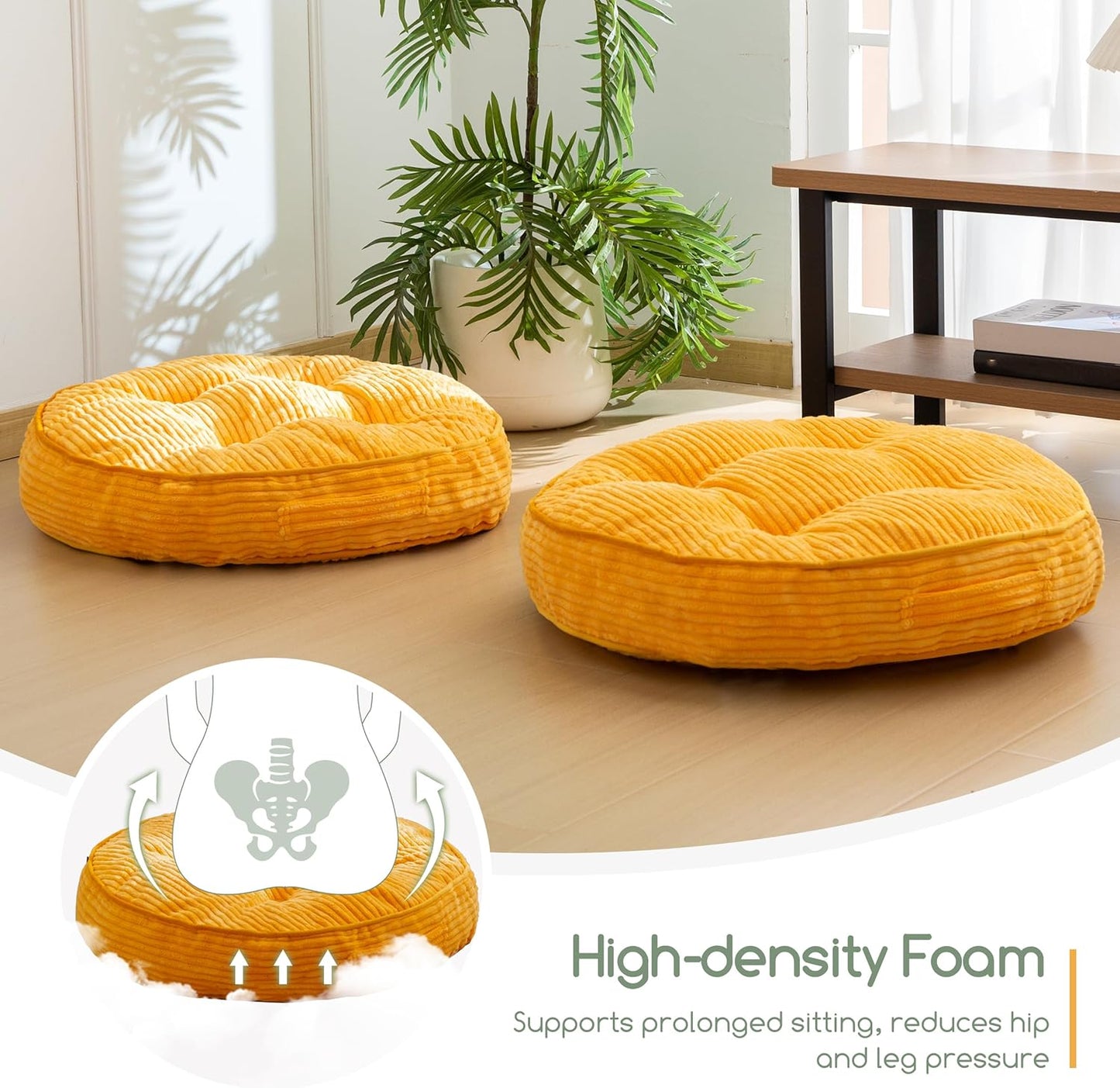 HIGOGOGO Floor Pillow Cushion for Adults, Meditation Cushion Pillow, Large Square Floor Sitting, Tufted Corduroy Cover, for Tatami Living Room or Yoga, 22x22 Inch, Dark Grey