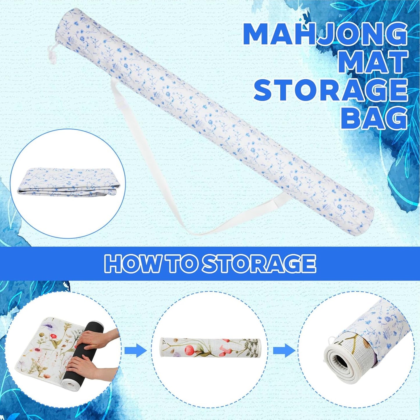 Shinylin 35 Inch Mahjong Mat Carrying Bag with Strap, Printed Drawstring Mahjong Holder Bag Outdoor Travel Canvas Storage for Board Games, Yoga Mats, Tripod