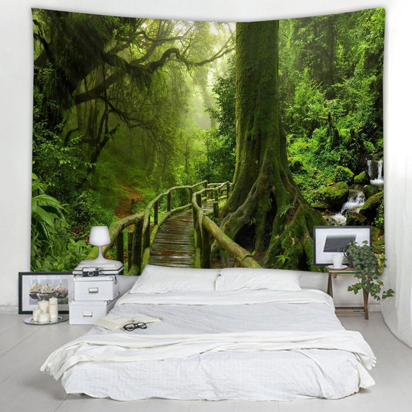 LYFANS Wooden Bridge Water Printing Fabric Tapestry Decorative Wall Art Tablecloth Bed Cover Picnic Carpet Beach Towel Bedroom Dormitory Living Room Multi functional Tapestry 79 x 59 inches