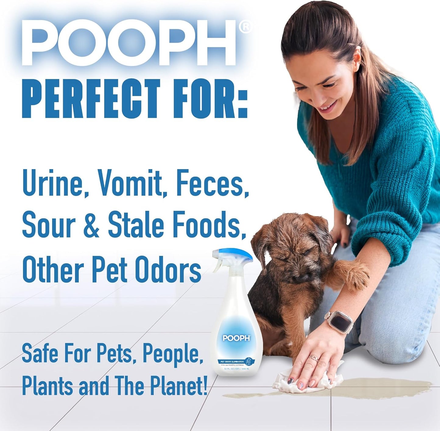 Pooph Pet Odor Eliminator, 32oz - Eliminates Odors at the Molecular Level, Dogs, Cats, Freshener, Eliminator, Urine, Poop, Pee, Deodorizer, Nature’s, Puppy, Fresh, Clean, Furniture, Potty