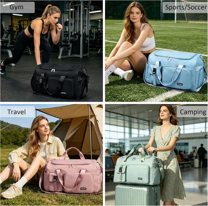 Eslcorri Gym Duffle Bag for Women Men, Sports Backpack with Wet & Shoe Compartment, Fitness Overnight Weekender Bag for Yoga, Swim, Travel (Style B, GreenPink)