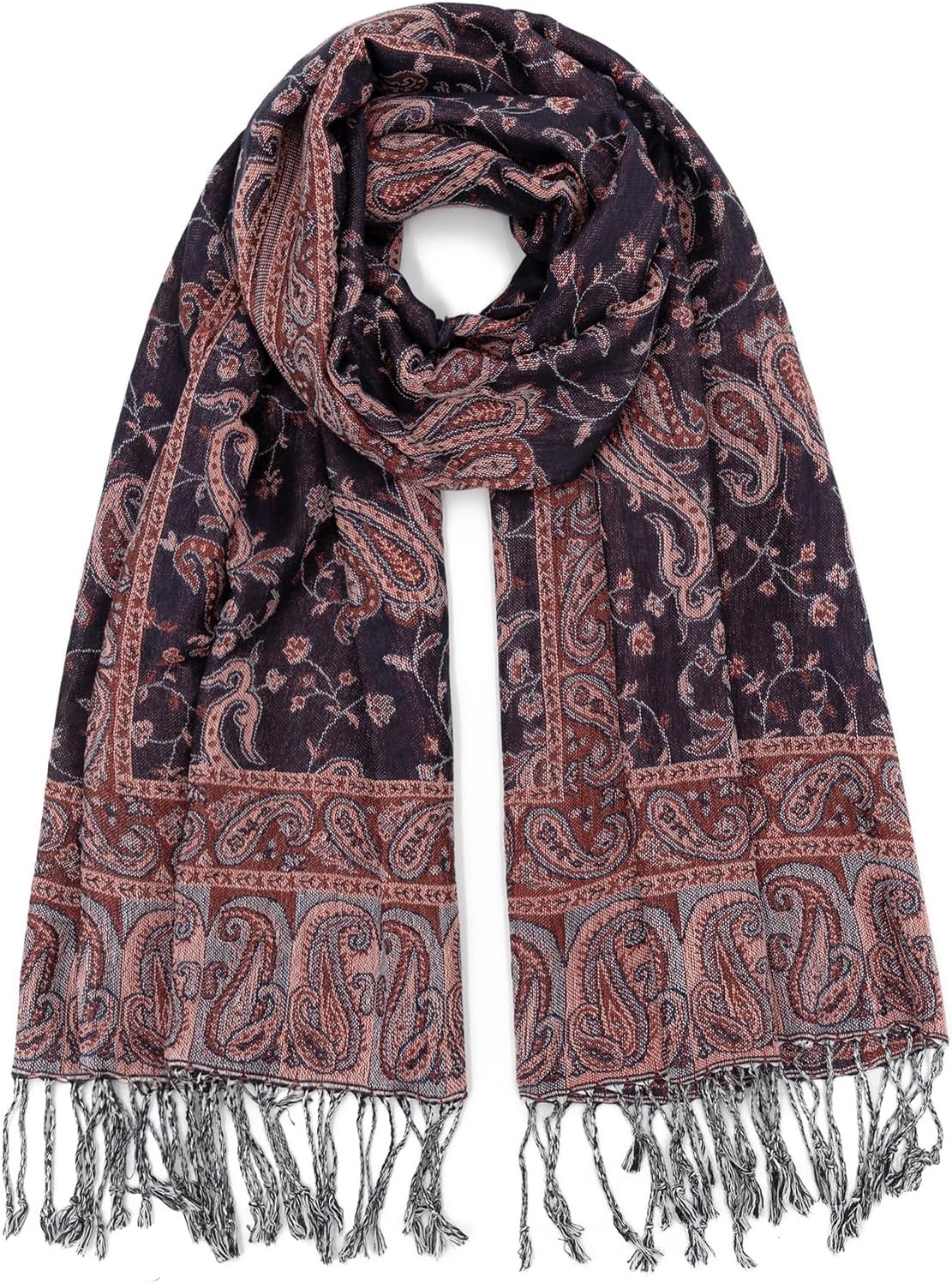 Ciormis Two Tone Silky Paisley Pashmina Shawl Scarf,Soft Women's Rave Jacquard Pashminas Wrap Scarves