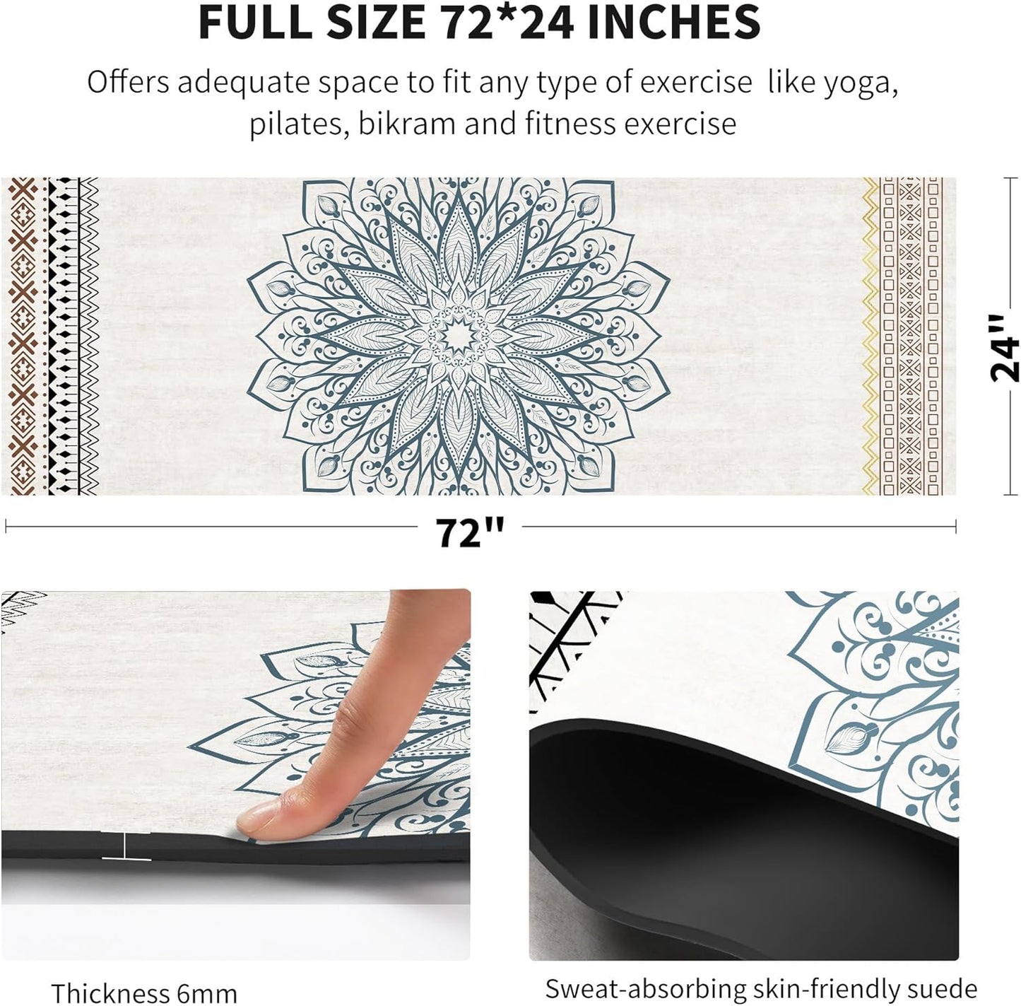 nuveti Yoga Mat Print Extra Thick TPE Non Slip Fitness Exercise Mat with Carrying Bag,72"x24" Extra Thick 6MM Exercise & Workout Mat for Yoga, Pilates Fitness and Floor Exercises - Colors A