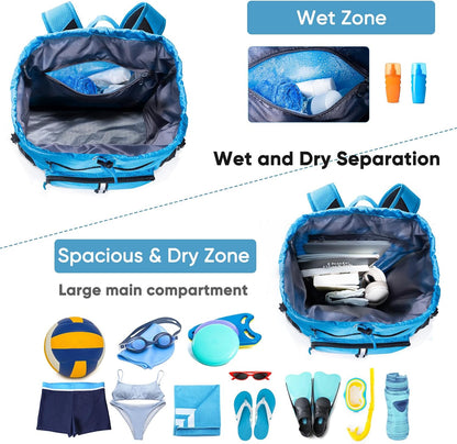 Large Beach Backpack Waterproof Sandproof - Customized Oversized Drawstring Pool Bag with Shoe Compartment for Toiletries, Towels, Gym, Travel