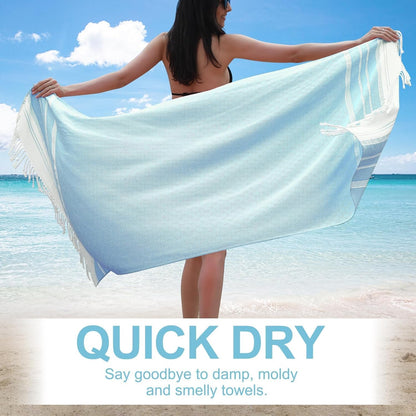 Genovega Oversized Turkish Beach Towels 74"x38" Thin Quick Dry Sand Free Pool Swim Bathing Towel Extra Large Blanket Adult Travel Essentials Cruise Accessories Must Haves Summer Light Blue Stuff