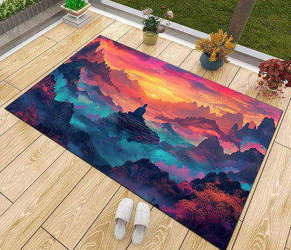 Chakra Round Area Rug, Non-Slip Meditation & Yoga Carpet for Living Room, Meditation Round Area Rugs, Modern Circular Bedroom Rug 57