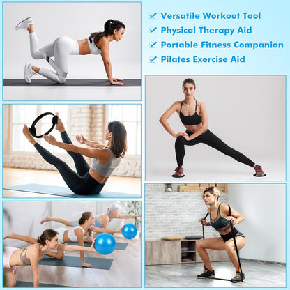 Goocrun Pilates Ring Set Exercise Equipment, with Exercise Resistance Bands Set, Pilates Ball, Sliding Disks. Portable Home Gym - with Fitness Guide Poster