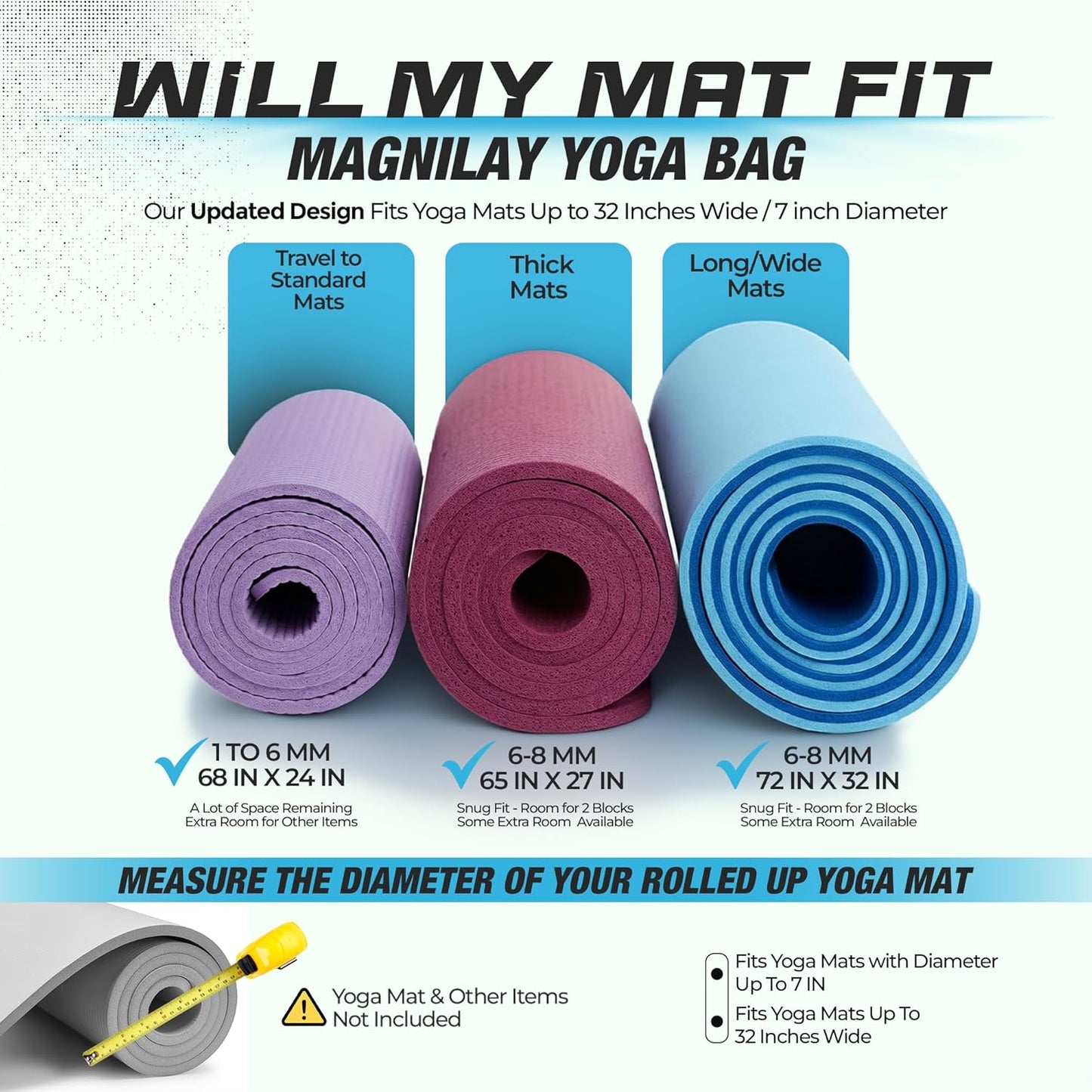 MAGNILAY Yoga Mat Bag - for Women and Men, Yoga Bag with Pockets and Adjustable Strap, Yoga Mat Carrier, Fits Mats Blocks and Yoga Accessories for Workouts, (32" L)