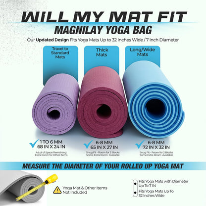 MAGNILAY Yoga Mat Bag - for Women and Men, Yoga Bag with Pockets and Adjustable Strap, Yoga Mat Carrier, Fits Mats Blocks and Yoga Accessories for Workouts, (32" L)