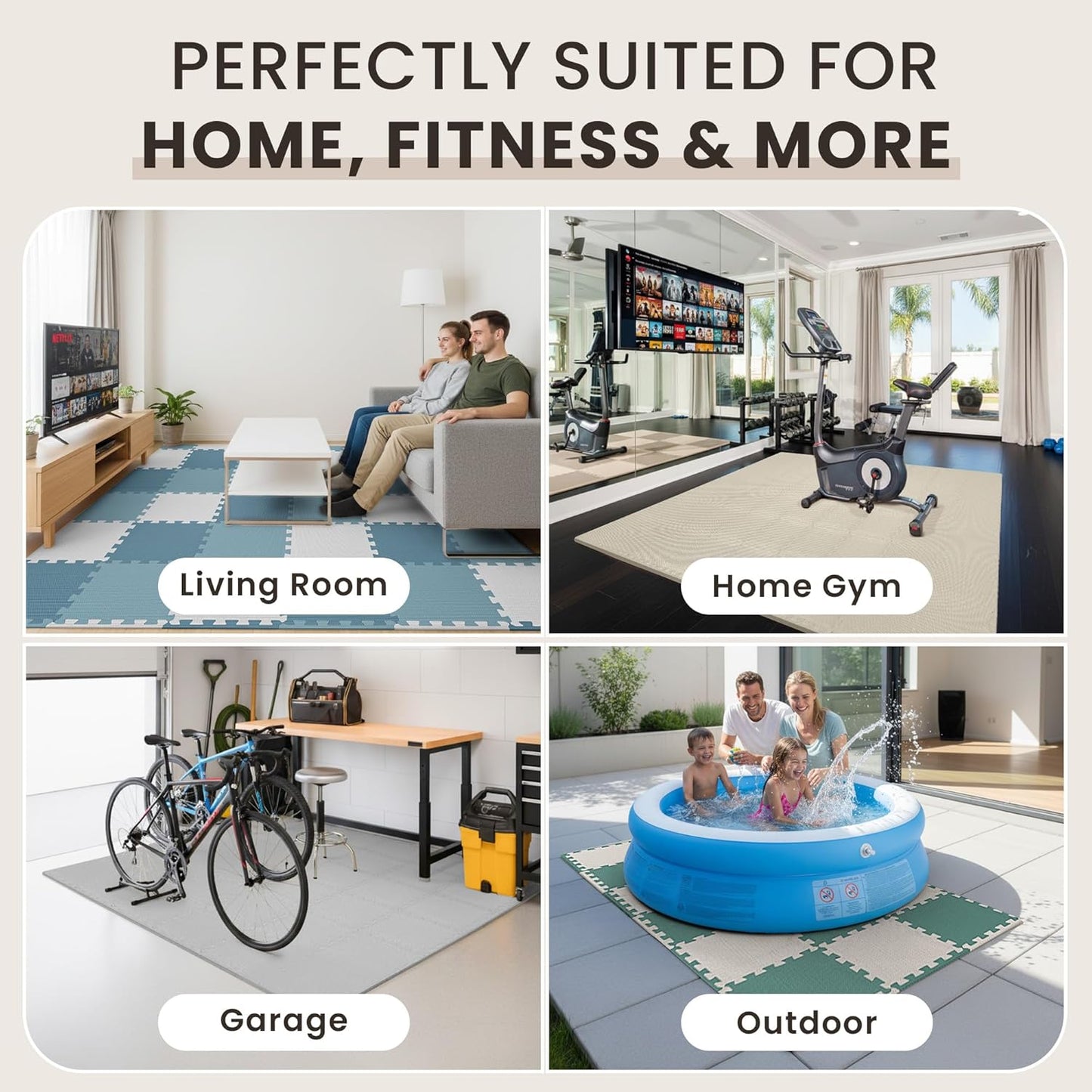 bemaxx Gym Mats Set - 18 pcs EVA Interlocking Foam Floor Tiles (12.6"x12.6"x0.4") 18sqft Protective Gym Flooring Sports Home Workout Exercise Mats Puzzle Garage Fitness Play-Room Pool Treadmill Bike
