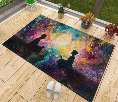 Chakra Round Area Rug, Non-Slip Meditation & Yoga Carpet for Living Room, Meditation Round Area Rugs, Modern Circular Bedroom Rug 57