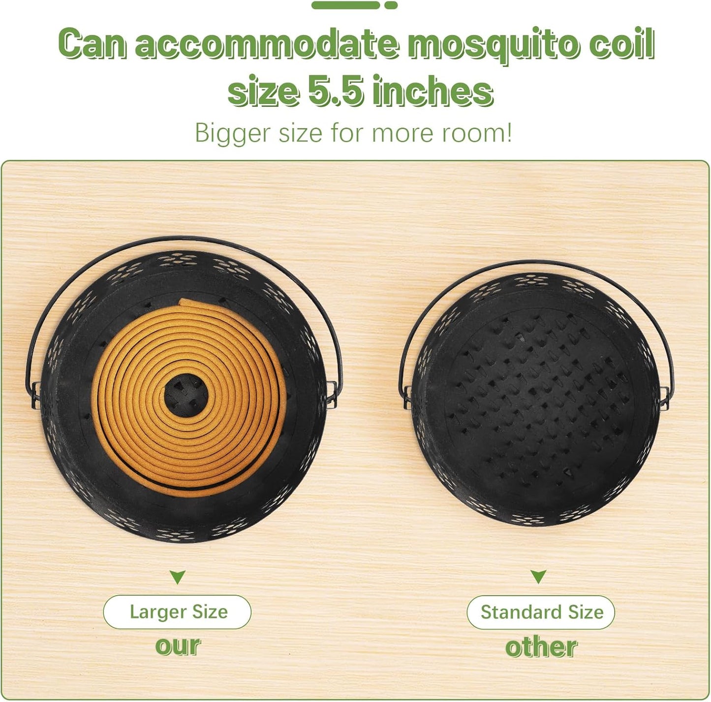 Portable Iron Mosquito Coil Holder with Handle Round Heat-Resistant Incense Holder (Bronze)