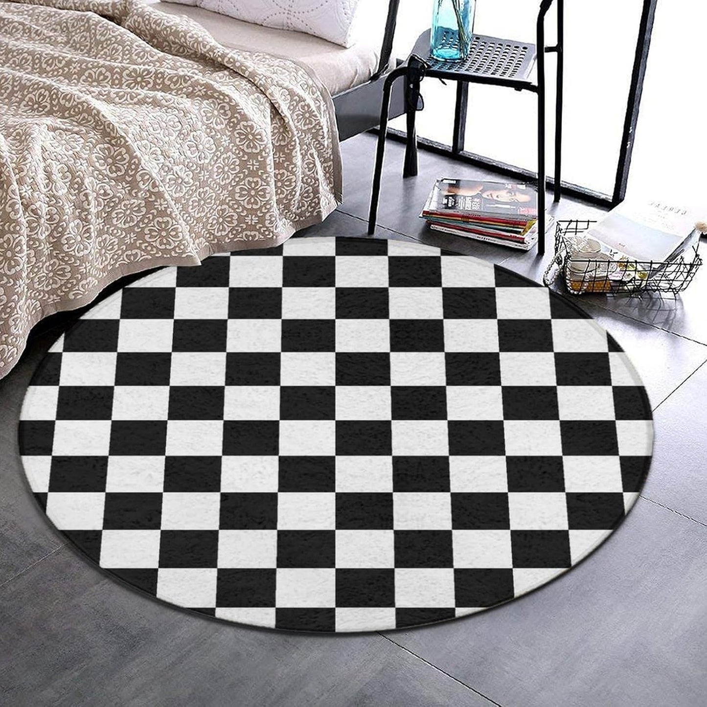 Soft Round Yoga Carpet, Large Home Decor Mat, Non-Slip Machine Washable Kitchen Office Circle Rug Compatible with Cool Norse Viking Vegvisir Runic Compass