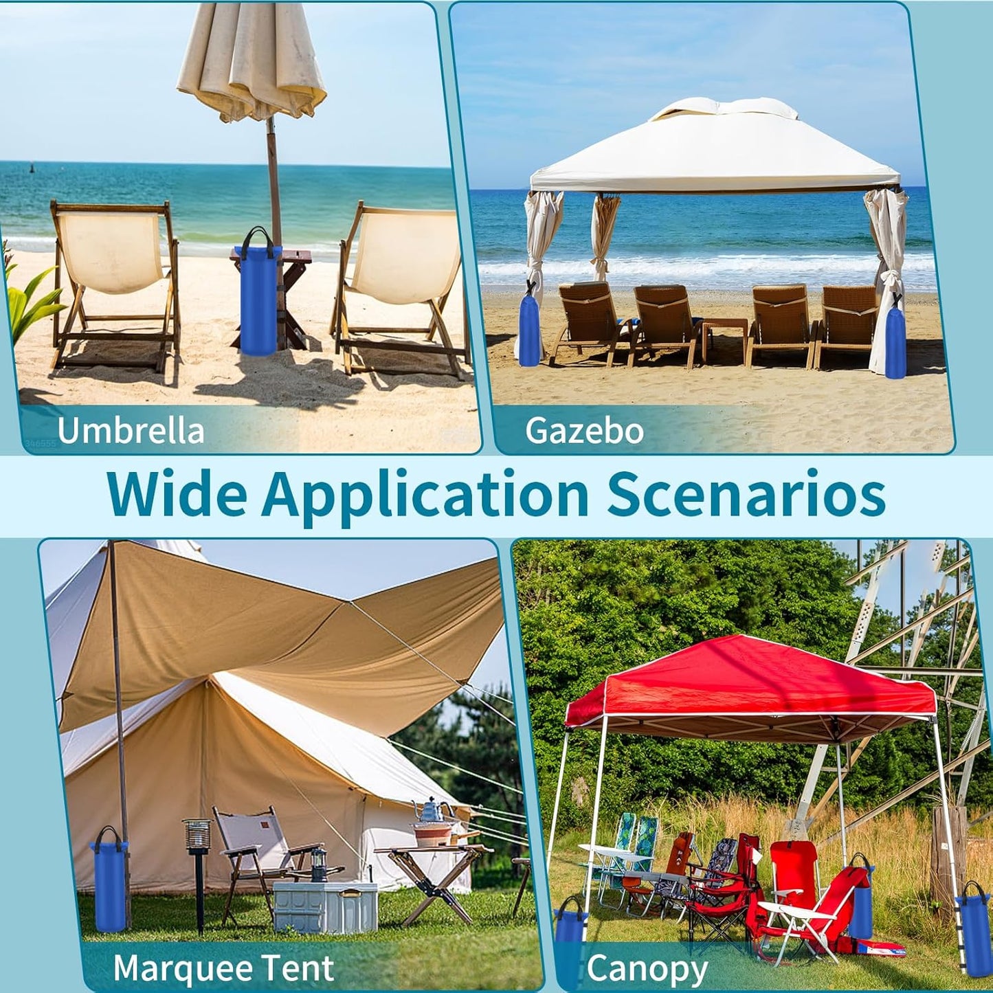 4 Sand Bags for Weight, Heavy Duty Sandbags for Canopy Legs, Extra Large Pop Up Tent Weights, Canopy Weight Bags for Gazebo, Outdoor Sun Shelter, Umbrella - Black, 6"×20", Without Sand
