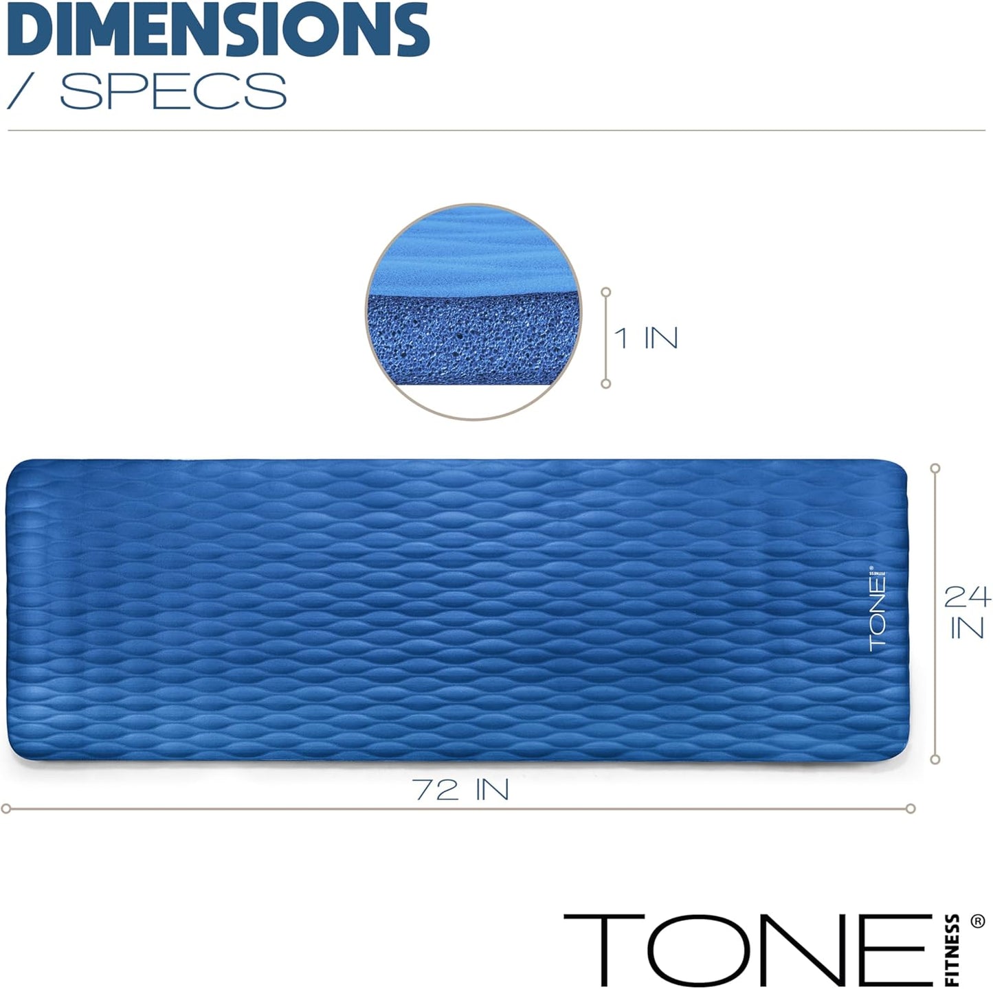 Tone Fitness 1-Inch Thick Yoga Mat | High-Density, Non-slip Exercise Mat with Carrying Strap for Yoga, Pilates, & Home Gym Workouts | Multiple Options