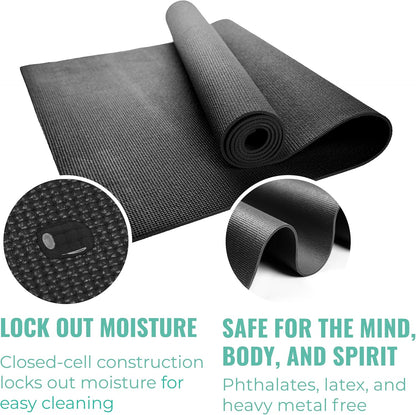 12-Pack Classic Yoga Mat With Carrying Strap, 68" x 24" Non Slip Exercise Mat, 4mm Thick Gym Mat, Bulk Non Toxic Yoga Mats for Home Workout, Schools, Classroom, and Studios